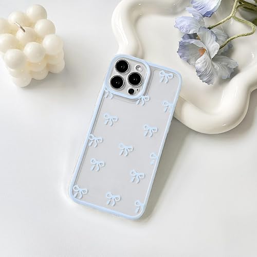 NITITOP Compatible with iPhone 13 Pro Case Cute Clear Durable Ribbon Bowknot Pattern for Girls Women Soft TPU Transparent Full Camera Lens Shockproof Protective Phone Cover - Blue thumbnail 2