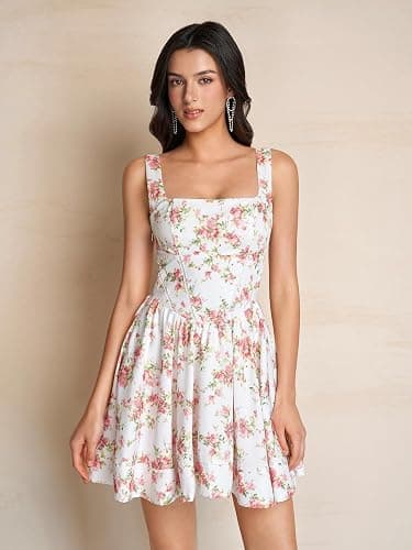 KUTUMAI Floral Corset Mini Dress Square Neck Flowy A Line Cute Graduation Short Dresses for Women Summer 2026 thumbnail 5
