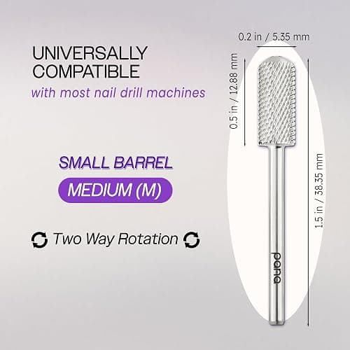PANA 3/32" Small Smooth Round Top Safety Carbide Nail Drill Bit for Gel Polish & Acrylic Removal Nail Salon Manicure Pedicure Electric File Tools (Small Barrel - Silver, Medium) thumbnail 2