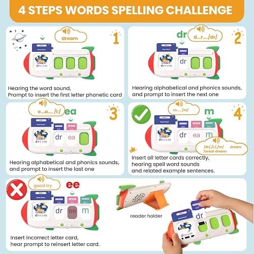 Talking Phonics Card Reader for Kids Ages 3-7, 5-Level Learn-to-Read System with Letter Sounds, Word Blending, Sight Words and Math Games, Preschool Kindergarten Homeschool Learning Toy thumbnail 8