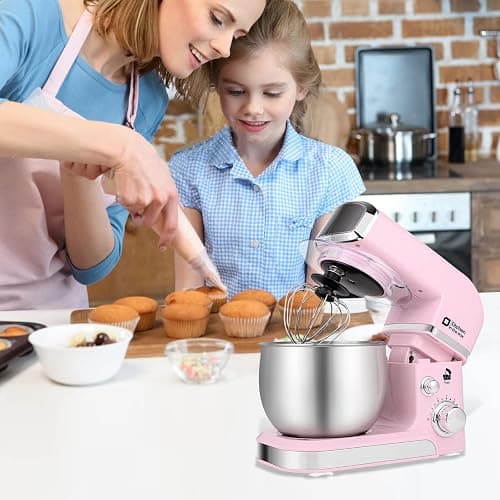 Kitchen in the box Stand Mixer,3.2Qt Small Electric Food Mixer,6 Speeds Portable Lightweight Kitchen Mixer for Daily Use with Egg Whisk,Dough Hook,Flat Beater (Pink) thumbnail 2