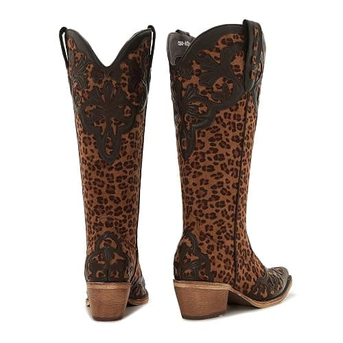 ZXHYZLZ Women's Knee High Leopard Print Cowboy Boots – Western Cowgirl Boots with Mid Heel Pull-On Style thumbnail 5