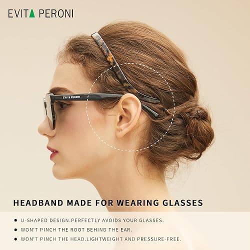 EVITA PERONI Hair Band for Eyewear, No Pressure, Non Slip Fashion Thin Headbands for Women - Tortoise - Hairband for Women's Hair thumbnail 3