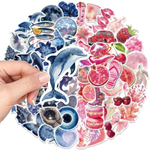 100pcs Pink Aesthetic Stickers for Water Bottle, Waterproof Vinyl Blue Aesthetic Stickers for Laptop Scrapbook Journaling Skateboard Party Supplies thumbnail 7