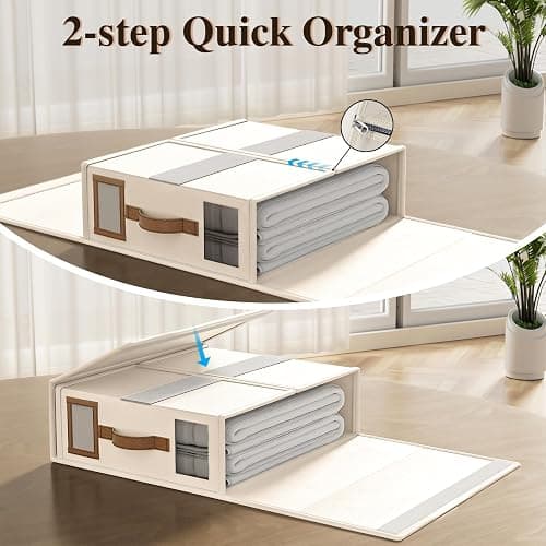 BigPonPon 6 Pack Bed Sheets Organizers And Storage (King Size),Foldable Sheet Organizer With Handle For Linen Closet,Bedding Organizer Storage For Sheets, Duvet Cover (Beige, XCDSN-002 thumbnail 6
