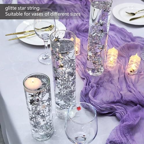 40 Pcs Star String for Floating Candle Centerpieces, Glitter Star Vase Filler for Table Wedding Christmas Water Centerpiece. (Silver) thumbnail 3