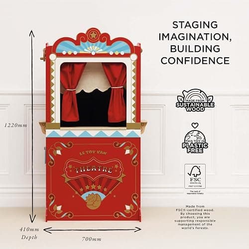Le Toy Van Large Floor Standing Wooden Educational Puppet Theater | Red and Gold design, FSC Certified Wood, Non-Toxic Water-Based Paints, Plastic Free thumbnail 2