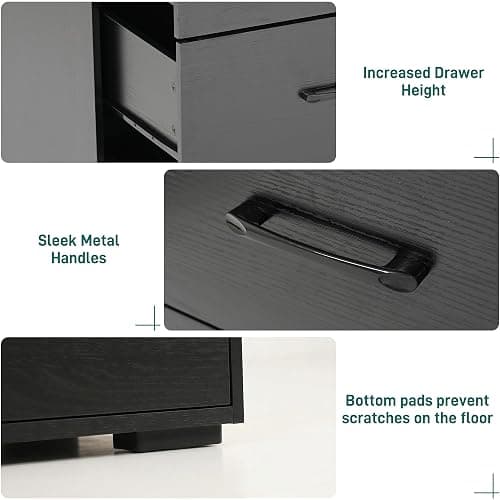 9 Drawers Dresser for Bedroom, 63" Wood Dresser with Power Outlet, LED Lights and Deep Drawers, Wide Chest of Drawers, Modern Minimalist Closet Dressers for Kids Bedroom, Living Room, Nursery, Black thumbnail 6