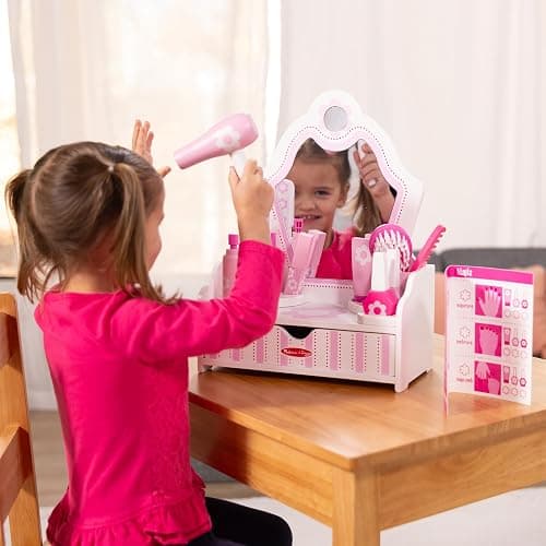 Melissa & Doug Wooden Beauty Salon Play Set, 18-Piece Vanity with Pretend Play Toys, Makeup, Mirror, Accessories & More, Preschool Toys for Girls & Boys Ages 3+ - FSC Certified thumbnail 10