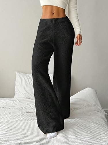 ZAFUL Women's Fuzzy Plush Pajama Pants Drawstring Elastic Waist Wide Leg Teddy Pj Bottoms Lounge Pants thumbnail 2