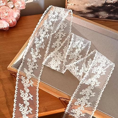 Qojai White Lace Ribbon Scarf Belt Fancy Long Lace Scarf Belts for Women Waist Belts for Jeans Floral Bow Waistband Tie Belt Soft Mesh Fabric Waist Scarves Headscarf Women's Streetwear Accessories thumbnail 3