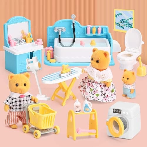 Dollhouse Furniture Set for Kids Toys Miniature Doll House Accessories Pretend Play Toys for Boys Girls & Toddlers Age 3+ with Bathroom thumbnail 6
