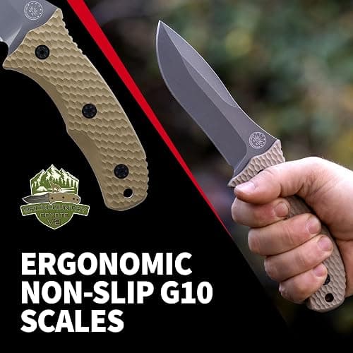 Off-Grid Knives - Backcountry Coyote V2 Fixed Blade, Cryo D2, Graywash Finish, G10 Scales, Full Tang, Kydex Sheath, Belt Attachment, Camping, Bushcraft, Hunting, Survival thumbnail 3