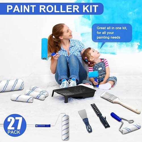 27 PCS Paint Roller Kit with Extension Pole, 4" & 9" Paint Rollers, Professional Paint Brushes for Walls Set, House Painting Supplies, Non-Slip Tray for All Latex and Oil Paints & Stains thumbnail 6