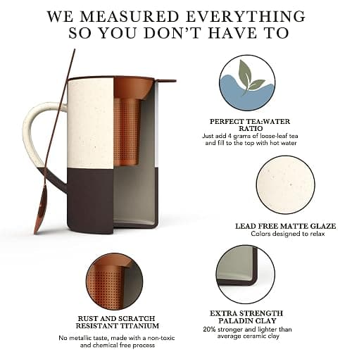 Mora Ceramics Tea Cup with Loose Leaf Infuser, Spoon and Lid, 12 oz, Microwave and Dishwasher Safe Coffee Mug - Rustic Matte Ceramic Glaze, Modern Herbal Tea Strainer - Great Gift for Women, Garnet thumbnail 5