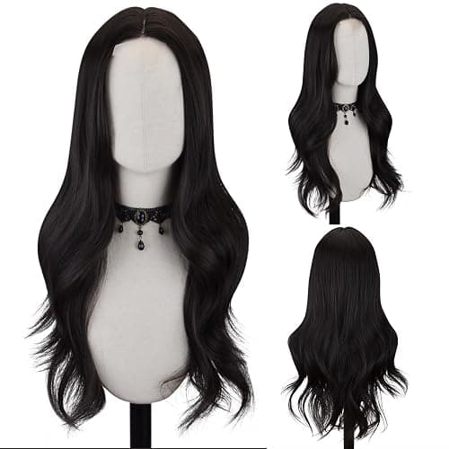 FREE BEAUTY Long Black Wavy Wig for Women 26 Inch Middle Part Curly Wavy Wig Natural Looking Synthetic Heat Resistant Fiber Wig for Daily Party Use - Image 1