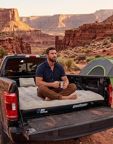 JOYTUTUS Truck Bed Mattress for 5.5-5.8Ft, Full Size Inflatable Mattress Pickup Short Beds for Outdoor Camping, with Carry Bag & Cup Holder & Cavity Design, Camel&Black thumbnail 2