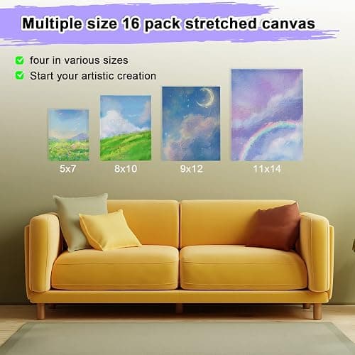 Inburit Canvas for Painting for Adults & Kids 16 Pack with 11x14, 9 x12, 8x10, 5x7 (4 of Each), Blank Primed Stretched Canvases for Oil, Acrylic & Other Painting Media thumbnail 4
