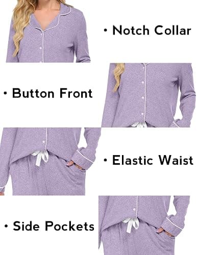 Ekouaer Women's Pajamas Long Sleeve Sleepwear Casual Button Down Loungewear Soft Pjs Set S-XXL thumbnail 5