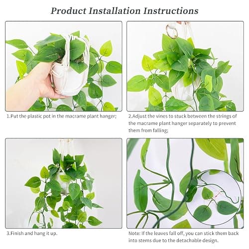 LOYWREE 1 Pack Artificial Hanging Plant Kit with Pot and Hanger - 39" Long Fake Pothos Vines - Hanging Potted Faux Plant Indoor for Wall Ceiling Bedroom Bathroom Living Room Home Decor (White Pot) thumbnail 4
