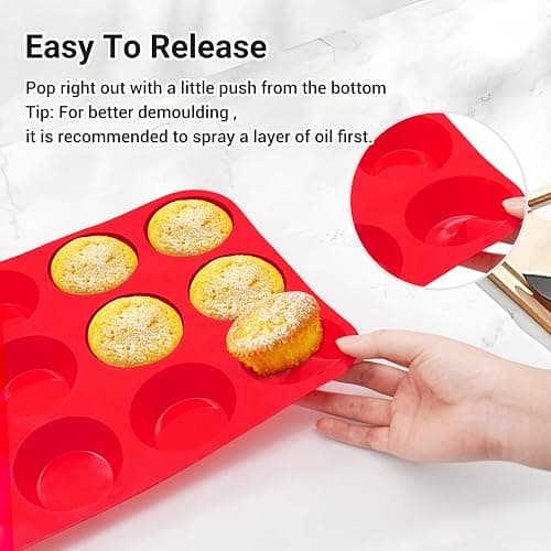 Redfly 2 Pack Silicone Muffin Pans for Baking & Cupcake Pan - 12 Cup Regular Size Silicone Molds, BPA Free Egg Bites Mold thumbnail 5