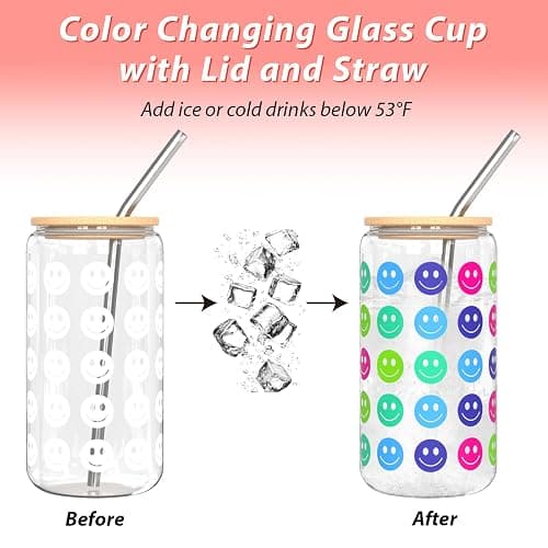 Color-Changing Glass Cup 16oz with Bamboo Leakproof Lid & Steel Straw - Reusable Tumbler for Iced Coffee, Smoothie, Cocktail | Bridal Shower, Bachelorette, Wedding, Gifts for Mother Women Teachers thumbnail 4