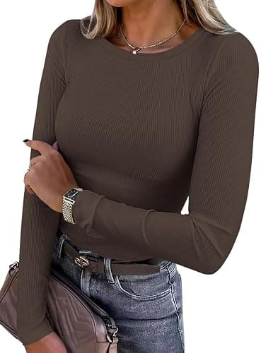 PRETTYGARDEN Women 2025 Fall Clothes Long Sleeve Shirts Ribbed Knit Fitted Basic Tee Going Out Tops Underscrub Casual Outfits - Image 1