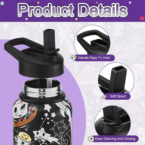 Tokidoki Unicorno 32OZ Water Bottle with straw Anime Cartoon Reusable Insulated Water Bottle Cup Tumbler with Leak Proof Flip for Outdoor Gym(space) thumbnail 3
