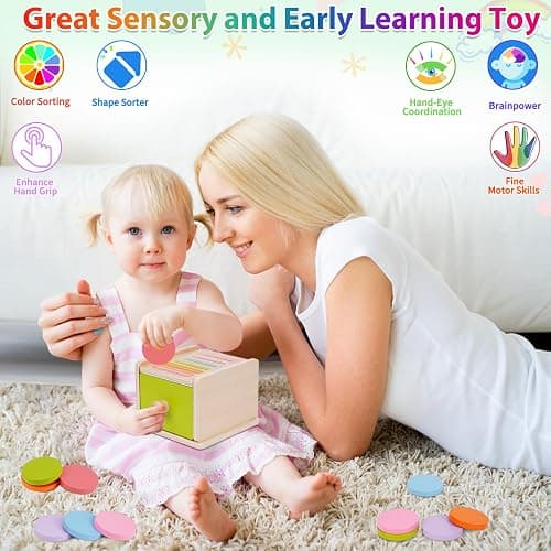 FCSONU Toddlers Montessori Coin Box Toys for 1 2 3 Year Old Boys Girls Baby | Wooden Baby Toys|Fine Motor Skills Toys, Kids Learning Color Sorting & Stacking Sensory Toys, Easter Christmas Birthday Gifts thumbnail 5