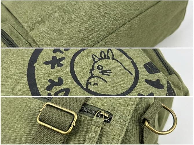 Zxtvmn Japanese New 2026 My Neighbor Canvas Messenger Bags Cartoon Students Book Crossbody Bags with Mutiple Pockets, Compatible with my neighbor totoro bag (Khaki) thumbnail 5