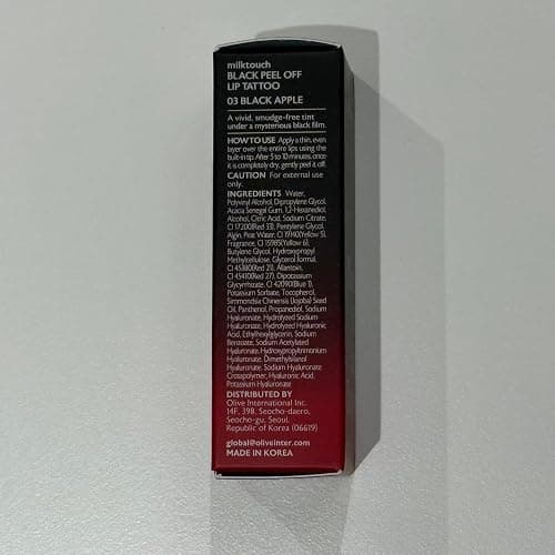 MILKTOUCH Black Peel Off Lip Tattoo - Long-Lasting Matte Lip, Waterproof & Transfer-Proof, Highly Pigmented, Stay-On-All-Day Lip Tint Stain (4.5g) #03 Black Apple thumbnail 8