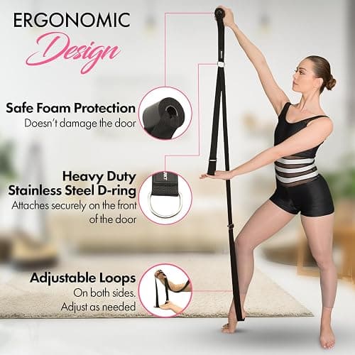 Stretching Strap With Door Anchor - Stretching Equipment to Improve Legs Flexibility - Splits Trainer For Home Ideal In Ballet, Dance, Cheerleading, Taekwondo, Yoga, Pole Dancing & Gymnastics - Black thumbnail 2