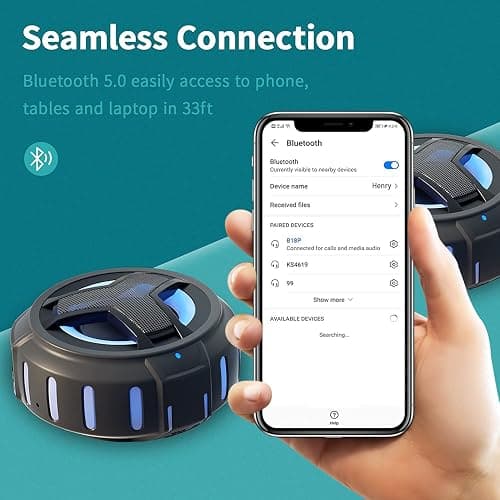 EBODA Bluetooth Shower Speaker, Portable Bluetooth Speakers, IP67 Waterproof Wireless Speaker with LED Light, Floating, 2000mAh, True Wireless Stereo for Kayak, Beach, Gifts for unisex -Black thumbnail 7