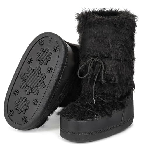 CEPEPRIN Women's Faux Fur Boots Furry Snow Boots for Women Mid Calf thumbnail 5