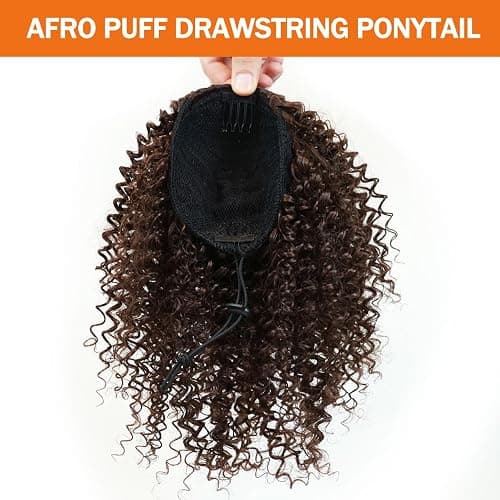 MKJVEN Afro Kinky Curly Ponytail Extensions 10 Inch Drawstring Ponytail For Black Women Dark Brown Syrnthetic Ponytail Hair Piece (4#Medium Brow) thumbnail 3
