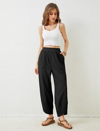 Xiaoxuemeng Womens Baggy Wide Leg Pants Casual Elastic Waisted Palazzo Harem Pants with Pockets thumbnail 6