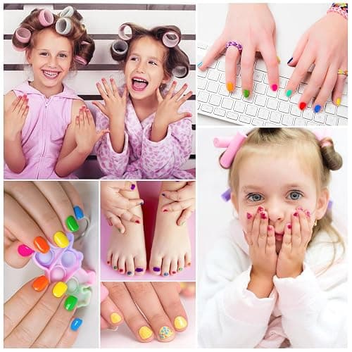 wakaniya Kids Non Toxic Nail Polish Set for Girls with Gems Nail Stickers, 7 Color Peel-Off Low Odor Nail Polish for Toddler thumbnail 6