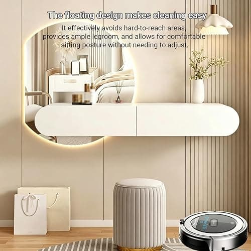 YITAYMLI Coiffeuse Murale Flottante en Bois Blanc, Table de Maquillage Moderne avec tiroirs entièrement assemblée, Bureau Multifonction Petits espaces, Table Seule(80cm/31.5in) thumbnail 5