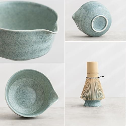 Ochcahser Matcha Kit Set, Matcha Whisk Set Includes Matcha Bowl And Holder, Bamboo Matcha Whisk, Scoop and Matcha Sifter, 17 oz Mottled Blue Glaze Ceramic Matcha Kit for Tea Lovers thumbnail 4