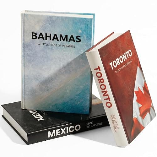 DJUNTU Decorative Books for Home Decor - Stacked Book Decorations for Living Room, Coffee or Console Table, Shelves - Faux Book Cover with 384 Blank Pages - Toronto, Mexico, Bahamas Designs - Set of 3 thumbnail 5