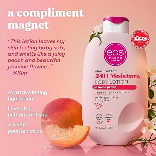 eos Shea Better Body Lotion Jasmine Peach, 24-Hour Moisture Skin Care, Lightweight & Non-Greasy, Natural Shea, Vegan, 16 fl oz thumbnail 4