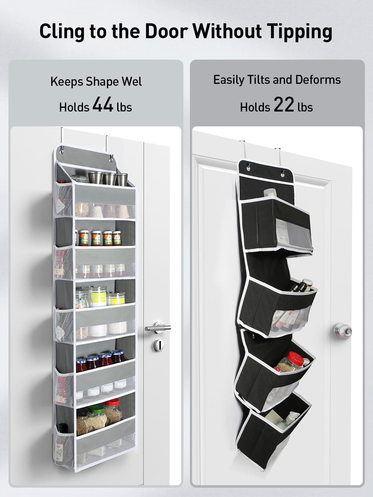 Yecaye 1 Pack Over The Door Organizer with 5 Bins 10 Side Pockets,44lbs Load Hanging Bathroom and Bedroom Organizer, Behind The Door Storage for Nursery Newborn Baby Essential Stuff, Grey thumbnail 2