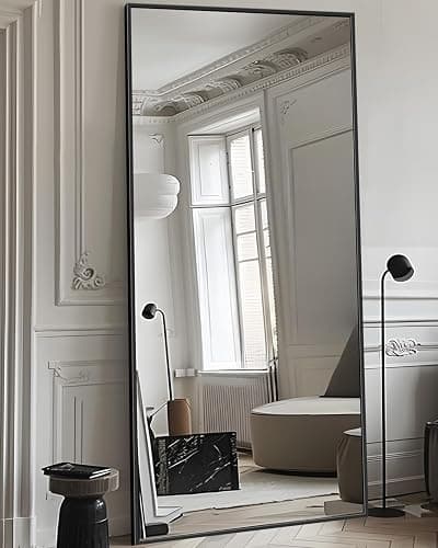 Antok Full Length Mirror, 76"x34" Floor Mirror with Stand, Hanging Mounted Mirrors for Bedroom, Living Room, Cloakroom, Dining Room, Black, Rect thumbnail 2