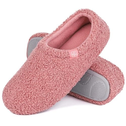 HomeTop Women's Fuzzy Curly Fur Memory Foam Loafer Slippers with Polar Fleece Lining - Image 1
