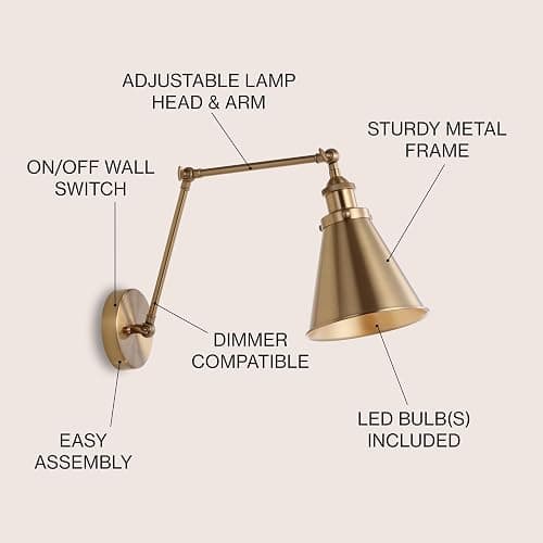 JONATHAN Y JYL7461A Rover 7" Farmhouse Industrial Adjustable Arm Metal LED Wall Sconce Rustic Bohemian 2700K LED 4W Bulb for Entryway Lobby Kitchen Bathroom Bedroom Living Room Hallway, Brass Gold thumbnail 4