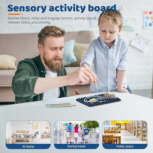 Sensory Activity Board: Ednzion Double-Sided Silicone Fidget Toy for Kids & Adults | Silent, No Mess, Calming for Anxiety, ADHD & Autism | Portable with Travel Bag & 20 Strings | Ages 3+ thumbnail 3