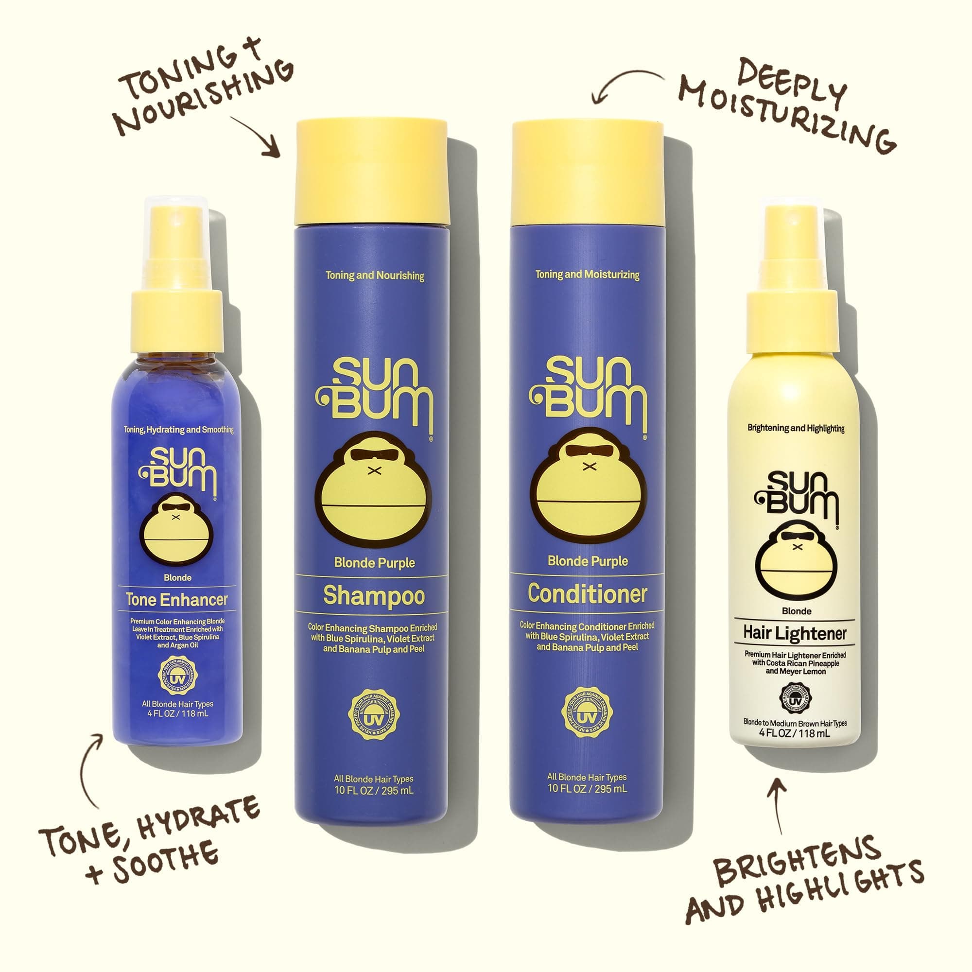 Sun Bum Blonde Hair Lightener - Lightens Blonde to Medium Brown Hair - UV Protecting - Vegan & Cruelty Free - 118ml thumbnail 4