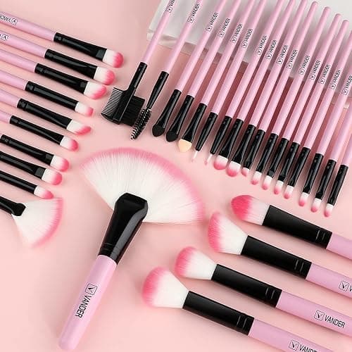 Makeup Brushes, VANDER 32pcs Makeup Brush Set Professional Soft Synthetic Foundation powder concealer blending Make up Brushes, eye shadow blush face brush set, Pink thumbnail 5