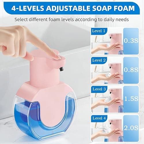Ipefan Automatic Soap Dispenser Touchless,Rechargeable Foaming Soap Dispenser,15oz/420ml Smart Hand Soap Dispensers,4-Level Adjustable,Wall Mount for Bathroom Kitchen Dish Soap,Hands-Free (Pink) thumbnail 4