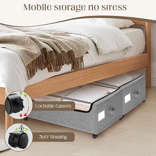 Under Bed Storage with Wheels, 2 Pack Under Bed Storage Containers, 10.6 inches Tall Underbed storage bins on Wheels, Rolling Under the Bed Metal Drawers for Clothes, Blankets, Shoes (XXXL, 90L) thumbnail 3